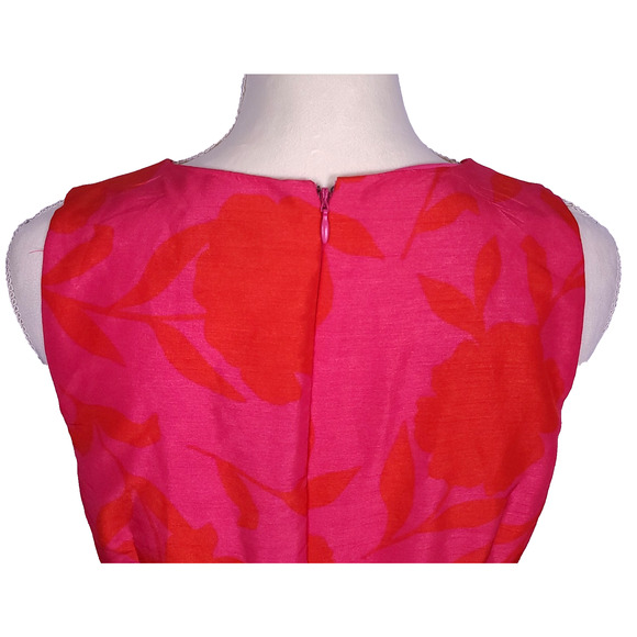 Kate Spade Target Pink Red Floral Peplum Midi Dress 12 Sleeveless V Neck Pockets - Picture 7 of 15
